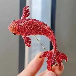 Red Koi Fish Rhinestone Brooches For Women Pin Coat Suit